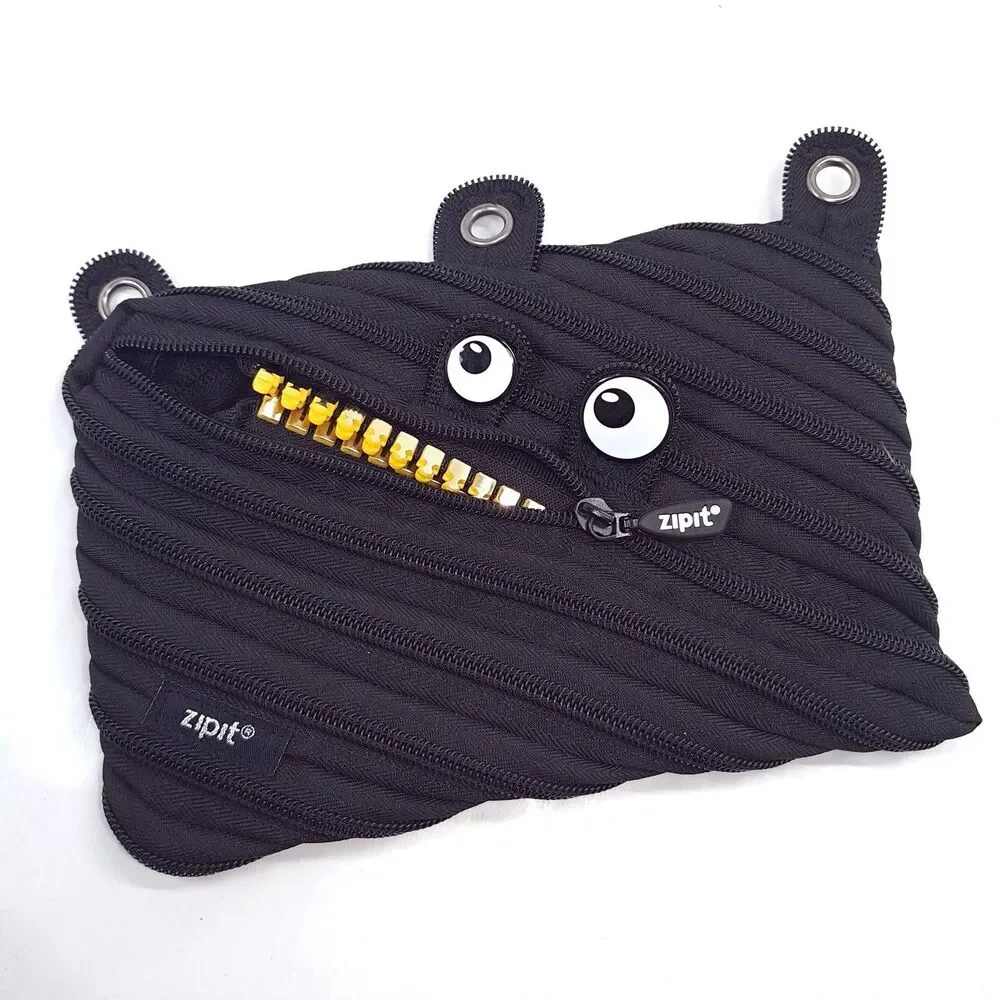 Zipit Grillz Monster gold Teeth Black Zipper Pencil Bag pouch for 3-Ring binder